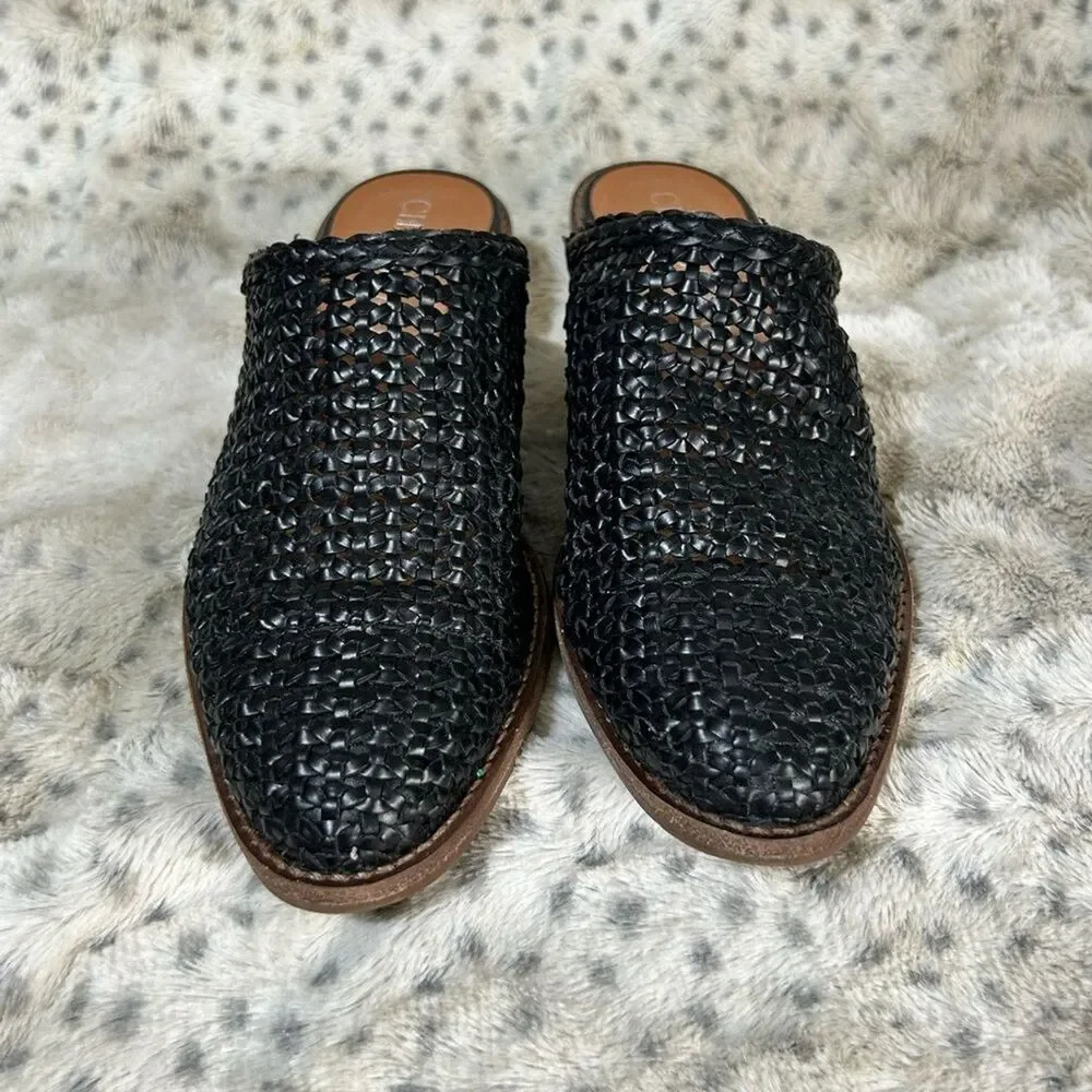 Chelsea & Violet Mules Auggie Black Woven Mule Slides 7M Casual Office Minimal